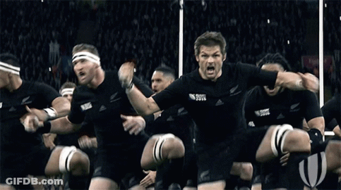 Rugby Players In Black Uniforms Saying All Black GIF