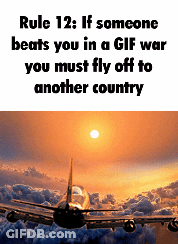 Rule 12 If Someone Beats You In A GIF War You Must Fly Off To Another Country With A Plane GIF