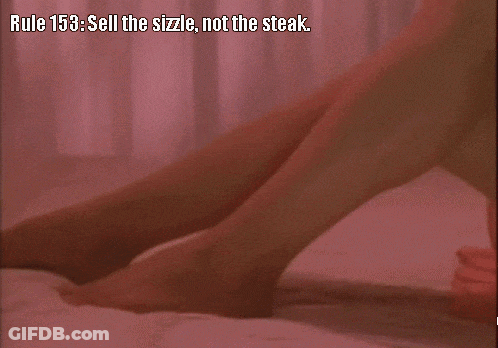 Rule 153 Sell The Sizzle Not The Steak Is Written On A Pink Background GIF