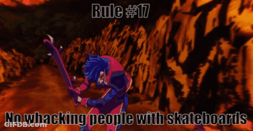 Rule # 17 No Whacking People With Skateboards Written On A Poster GIF