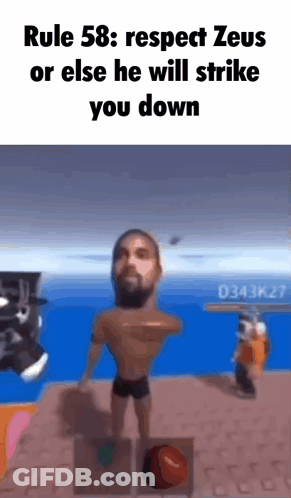 Rule 58 : Respect Zeus Or Else He Will Strike You Down Written On A Screen GIF