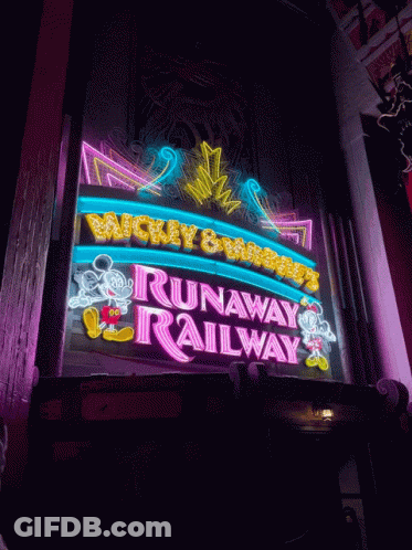 Runaway Railway Neon Sign Mickey Mouse GIF