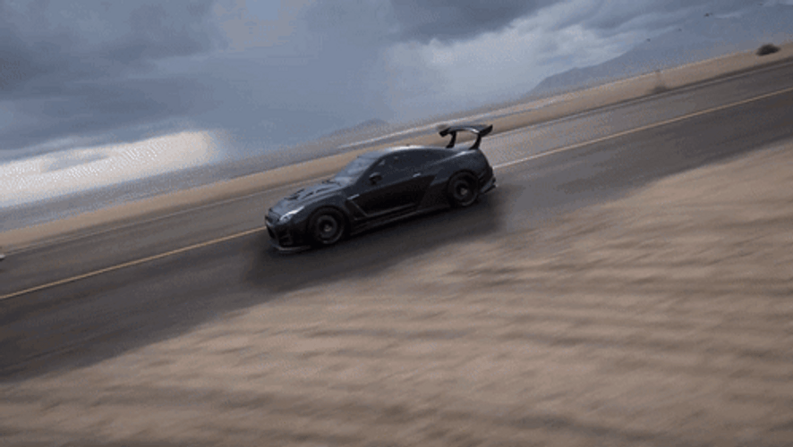 Running Black Sports Car Nissan Gtr GIF