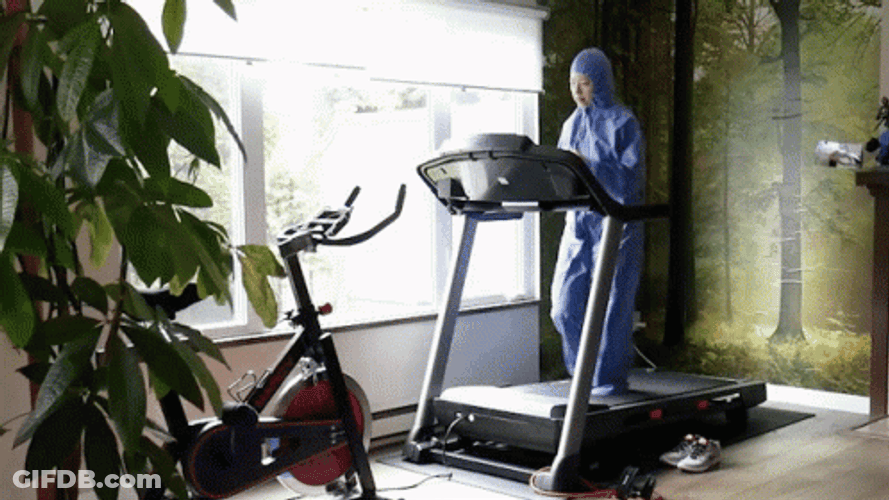 Running With A Hazmat Suit On Treadmill GIF