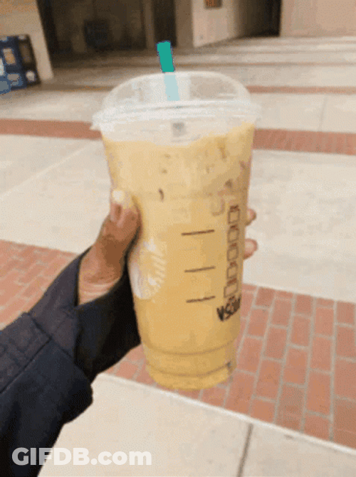Running With Starbucks Coffee On Hand GIF