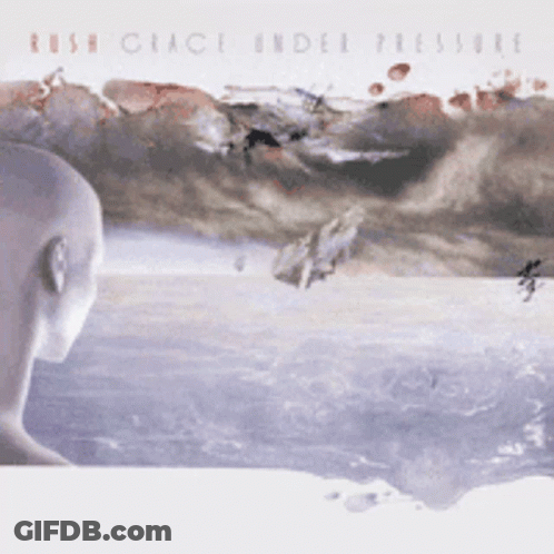 Rush Grace Under Pressure Album Cover Showing A Bald Man GIF