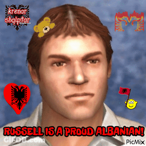 Russell Is A Proud Albanian With A Picture Of A Man GIF