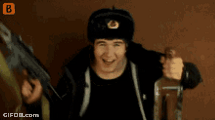 Russian Guy Excited Vodka And Gun GIF