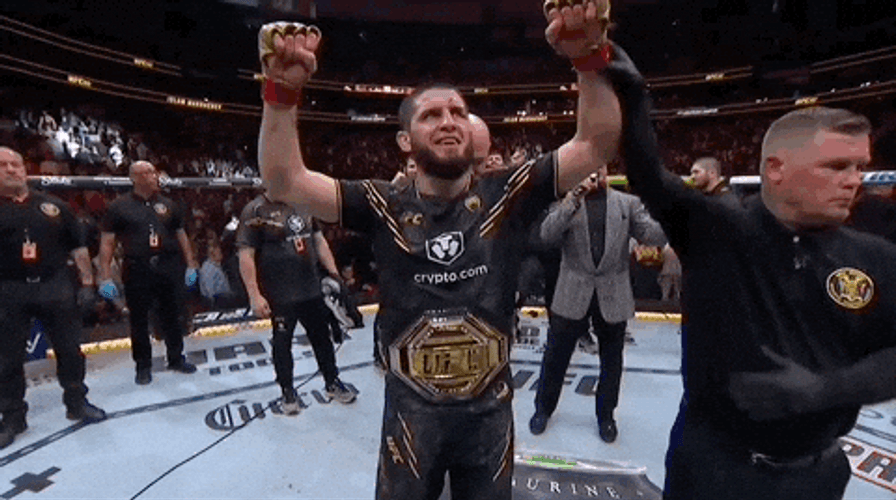 Russian Wrestler Islam Makhachev Championship Belt GIF
