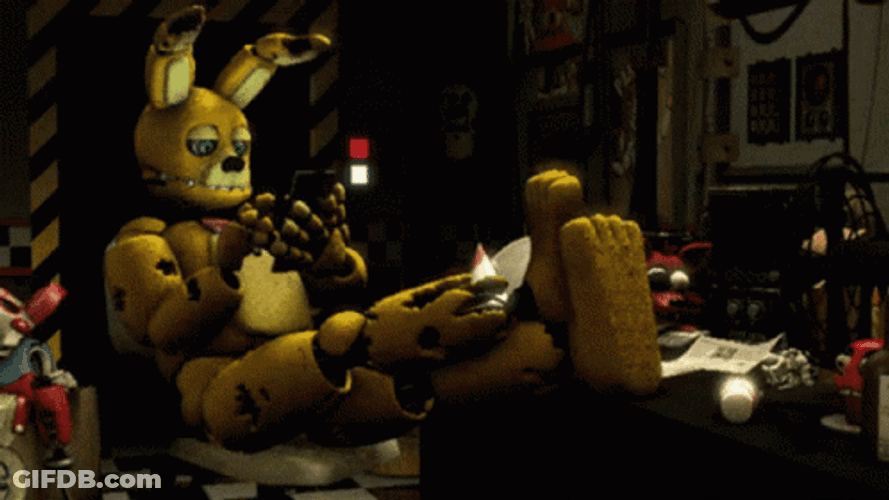 Rusty Disfigured Bunny Springtrap Using Cellphone GIF