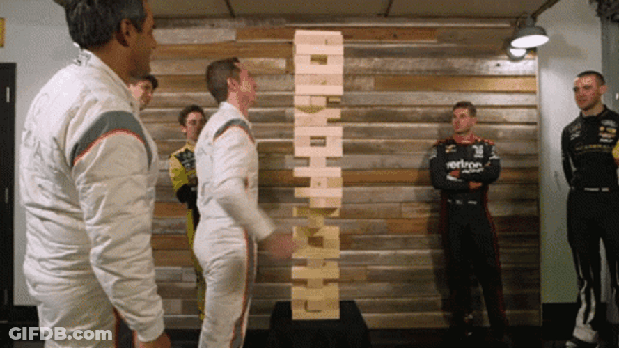 Ryan Blaney Playing Huge Jenga With Friends GIF