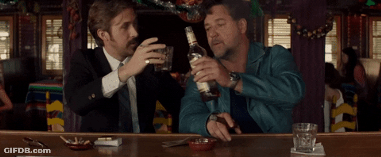 Ryan Gosling Drinking With Russell Crowe GIF