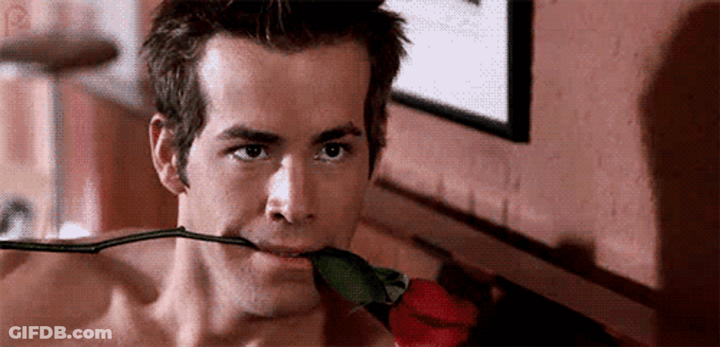 Ryan Reynolds Biting Rose GIF