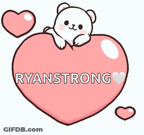 Ryanstrong Is Written On A Pink Heart With A Cartoon Bear Holding It . GIF