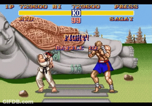Ryu And Sagat Fighting In Video Game GIF