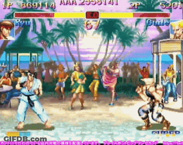 Ryu Hadouken Vs Guile GIF