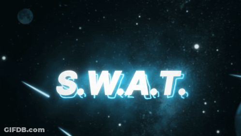 S.w.a.t. Is Written In White Letters On A Dark Blue Background GIF