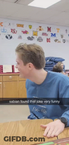 Sabian Found That Joke Very Funny Written On A Picture Of A Boy GIF