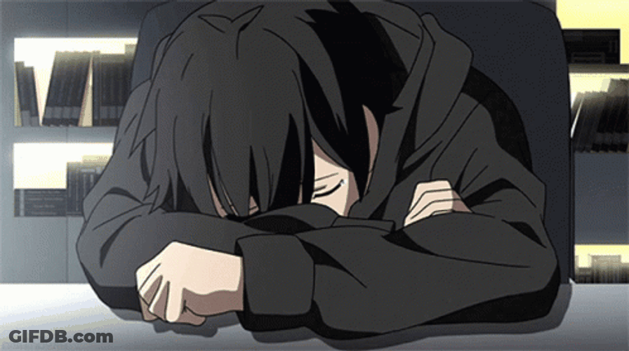 Sad Anime Boy Bowing Head On Table GIF