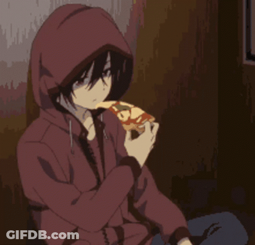 Sad Anime Boy Eating Pizza GIF