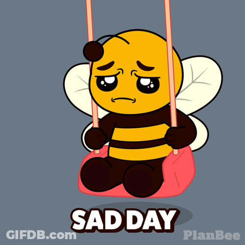 Sad Bee Sitting On Swing Saying Sad Day GIF