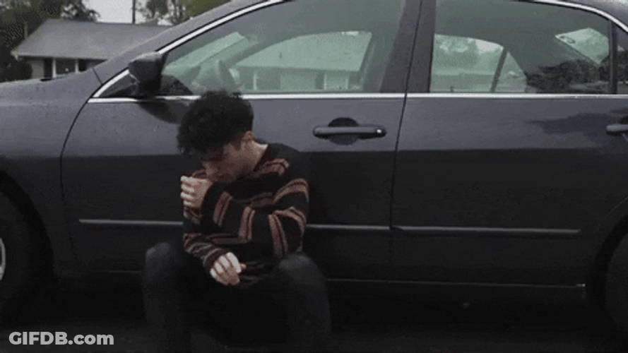 Sad Boy Crying Beside Car Aesthetic GIF