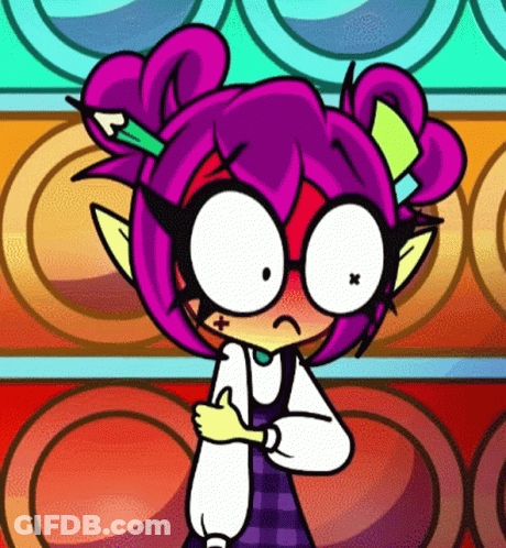 Sad Cartoon Character With Purple Hair And Glasses GIF