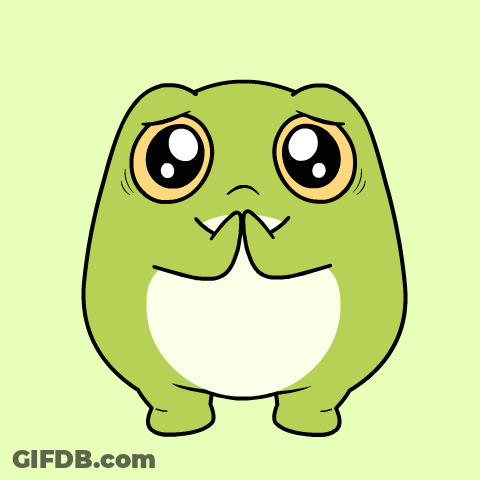 Sad Cartoon Frog With Big Orange Eyes GIF