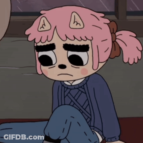 Sad Cartoon Girl With Pink Hair And Blue Sweater GIF
