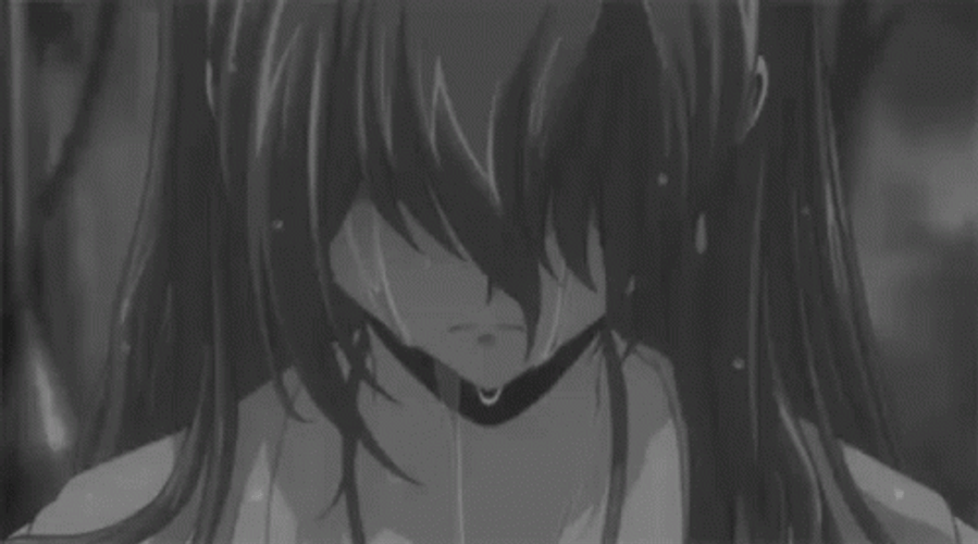 Sad Crying Anime Girl Looking Down GIF