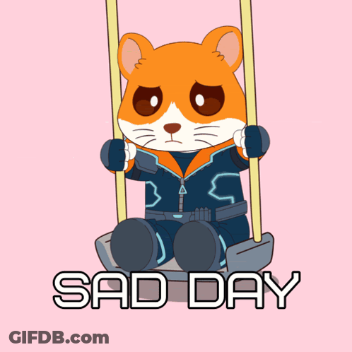 Sad Day Cartoon Hamster Sitting On Swing GIF