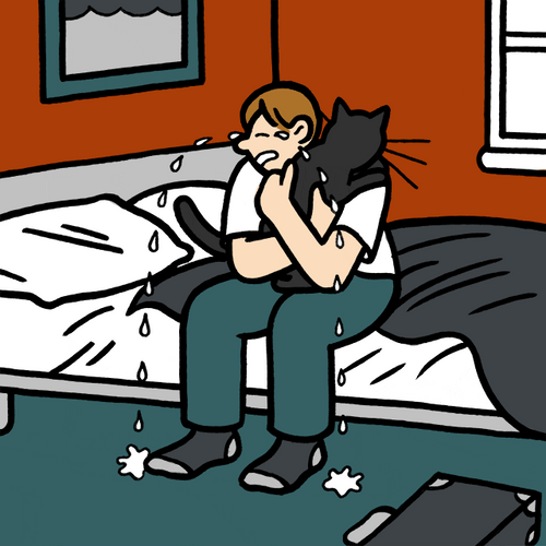 Sad Guy Sobbing While Hugging His Cat GIF
