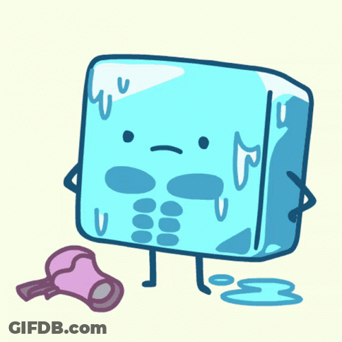 Sad Ice Cube Cartoon With Arms And Legs GIF