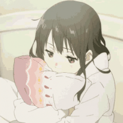 Sad Mitsuki Anime Girl Hugging Pillow GIF