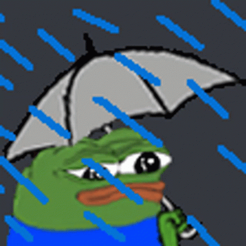 Sad Pepe Frog Under Rain GIF