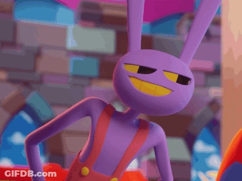 Sad Purple Cartoon Character In Overalls GIF