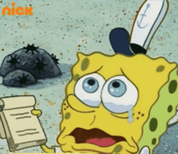 Sad SpongeBob SquarePants Crying While Holding Notepad GIF