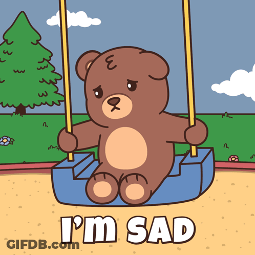 Sad Teddy Bear Sitting On Swing GIF