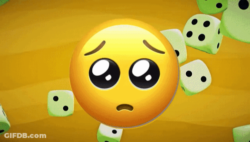 Sad Yellow Smiley Surrounded By Green Dice GIF