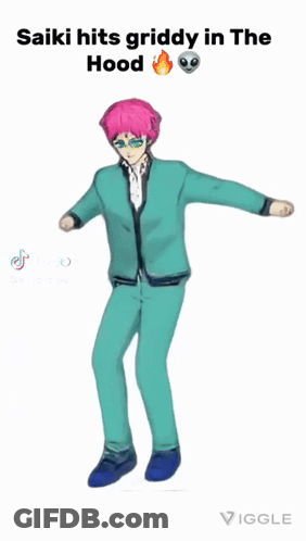 Saiki Hits Griddy With Pink Hair And Blue Eyes GIF