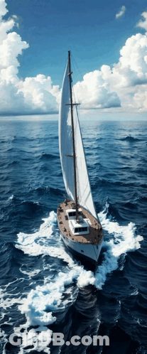 Sailboat Floating In Ocean With Cloudy Sky GIF