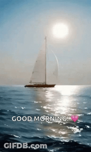 Sailboat Floating On Water With Sun GIF