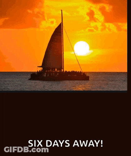 Sailboat In Ocean At Sunset Six Days Away GIF