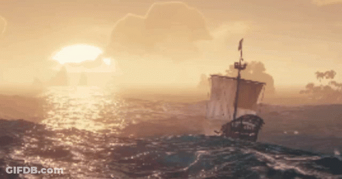 Sailboat In Ocean With Sun Shining Through Clouds GIF