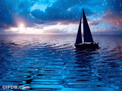 Sailboat In Water At Night GIF