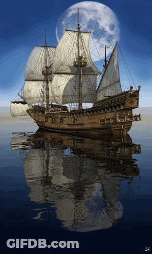 Sailboat On Ocean With Full Moon GIF