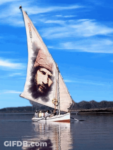 Sailboat With Jesus Man On Sail GIF