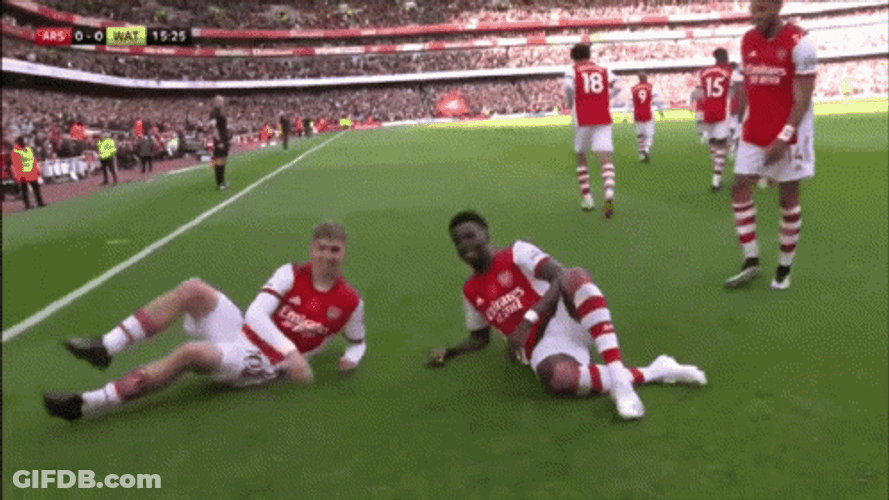 Saka And Emile Smith Rowe Pose Sitting GIF