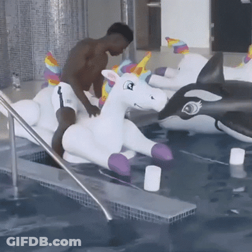 Saka Riding Inflatable Unicorn GIF