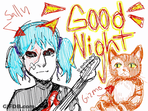 Sally Playing Guitar Cat Says Good Night Gizma GIF